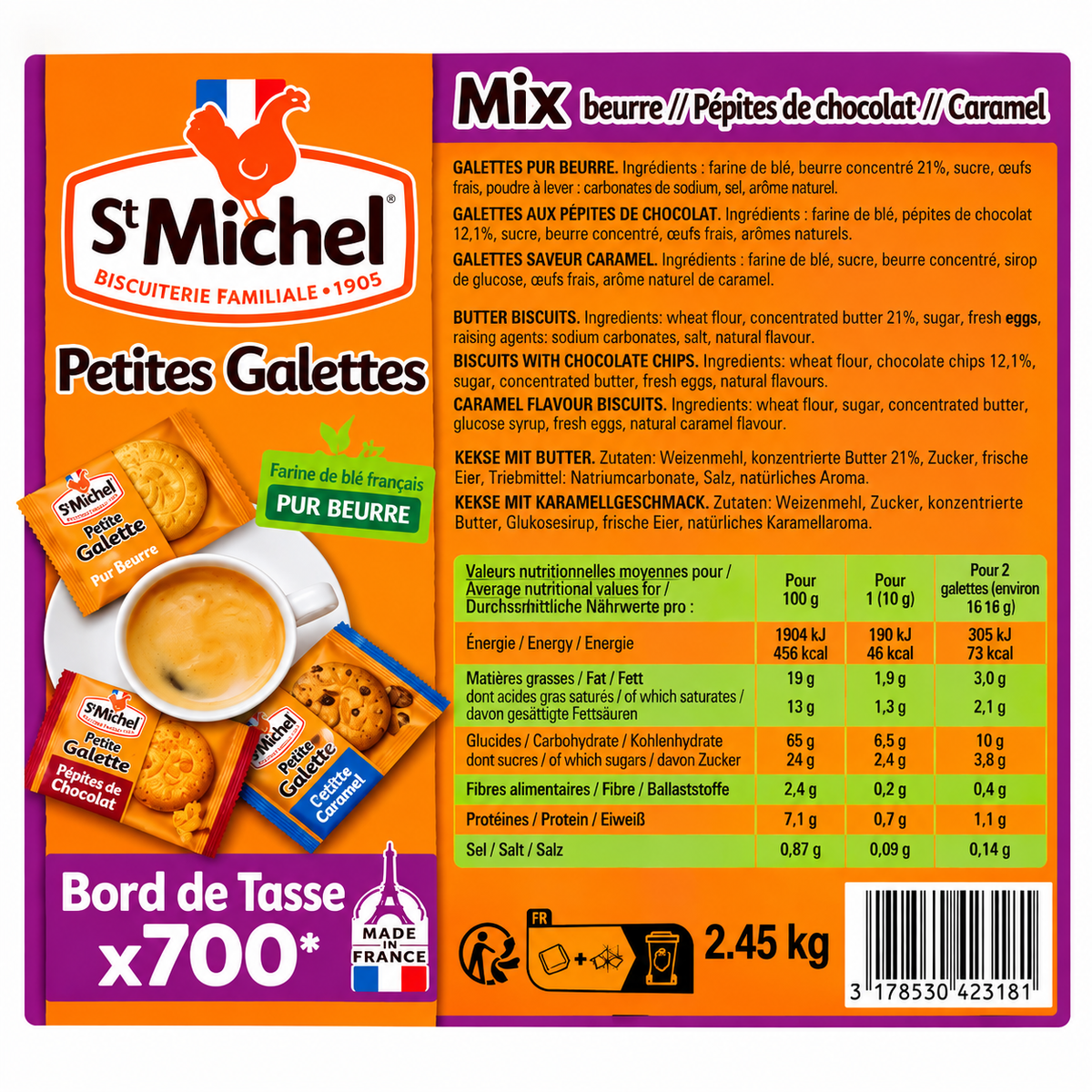 Petites Galettes St Michel – Mix Beurre, Pépites de chocolat & Caramel – x700